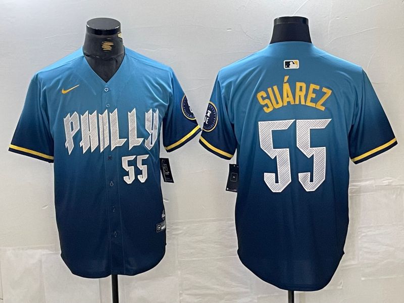 Men Philadelphia Phillies 55 Suarez Blue City Edition Nike 2024 MLB Jersey style 4